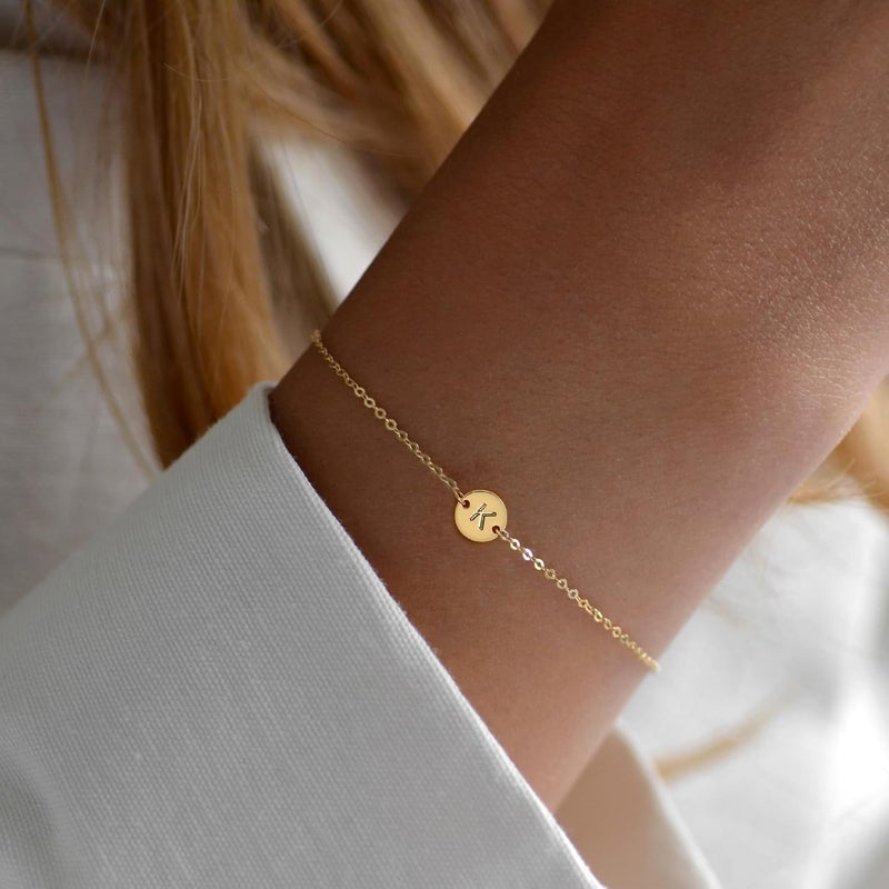 BAYLAY Gold Initial Bracelets for Women Girls Gifts - 18K Gold Plated Letter Initial Bracelet Dainty Disc Monogram Bracelet Gold Bracelets for Women Gold Jewelry Gifts for Women Teen Girls - Image 3